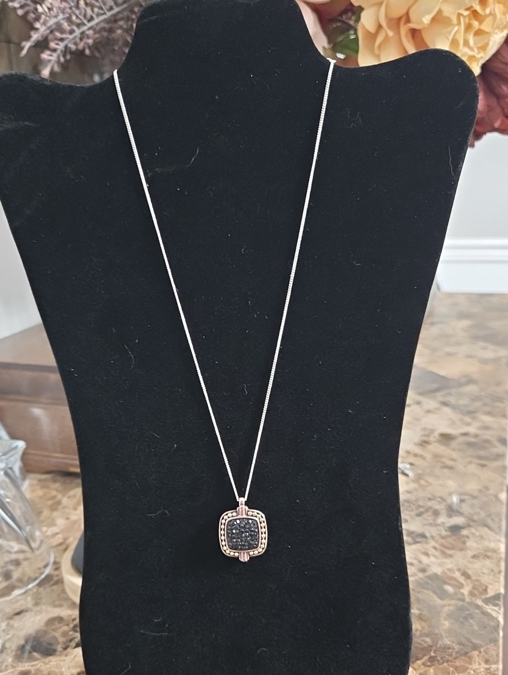 Black Pavé Square Pendant Necklace